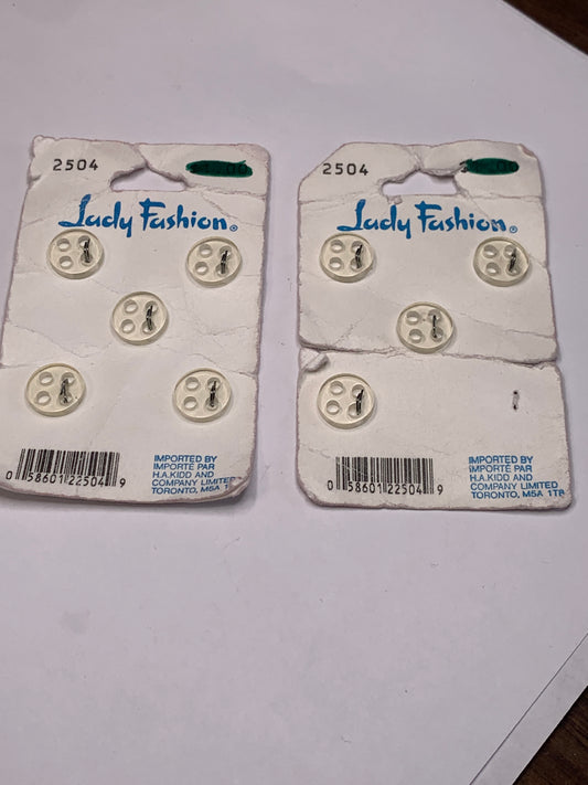 Vintage Children/Baby 9 Round Plastic Buttons, Four Holes, Off White, Beige, 1.1 cm, New/Old Stock