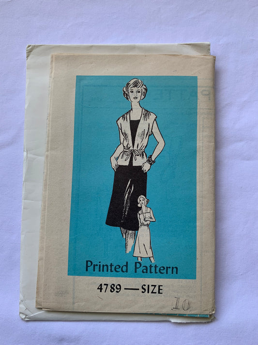 Mail Ordered Sewing Pattern 4789 Misses' Dress, Jacket, Sleeveless, Tie Belt, Loose-Fitting, Zipper Back, Size 10, Unut, Vintage 1980