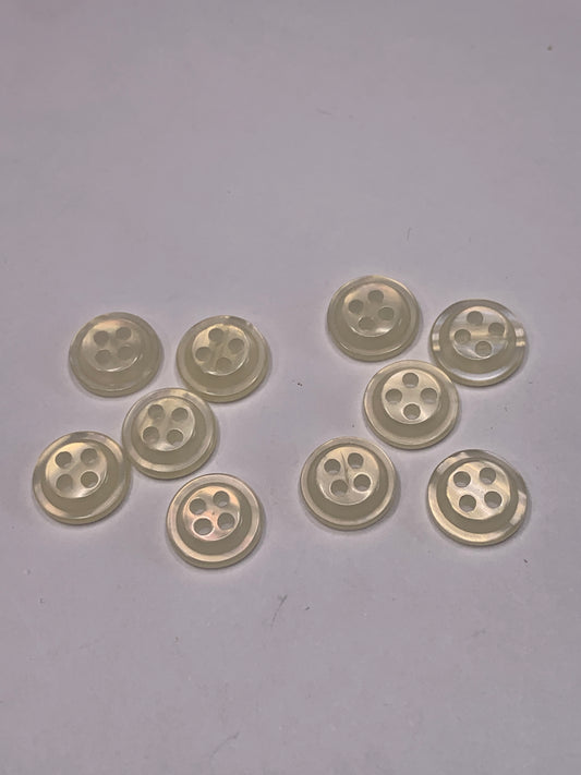 Vintage Children/Baby 10 Round Plastic Buttons, Four Holes, Off White, Beige, 1.1 cm, New/Old Stock