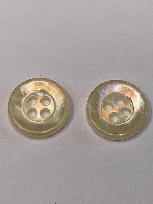 Vintage Children/Baby 2 Round Plastic Buttons, Four Holes, Off White, Beige, 1.1 cm, New/Old Stock