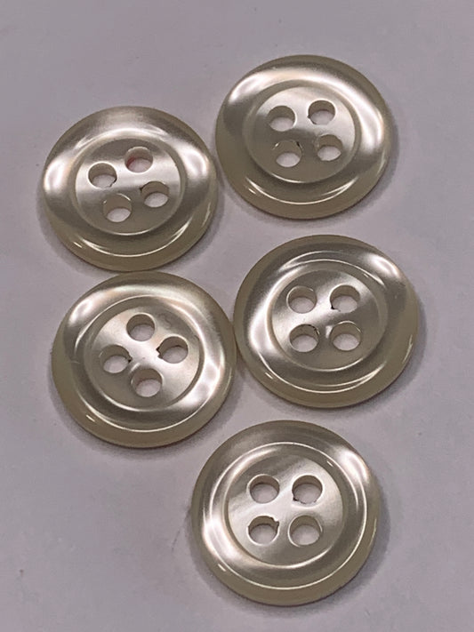 Vintage Children/Baby 5 Round Plastic Buttons, Four Holes, Off White, Beige, 1.3 cm, New/Old Stock