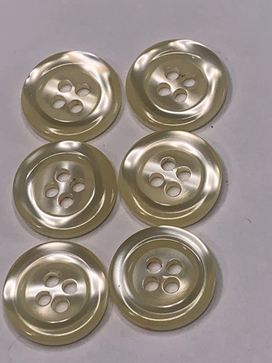 Vintage Children/Baby 6 Round Plastic Buttons, Four Holes, Off White, Beige, 1.6 cm, New/Old Stock