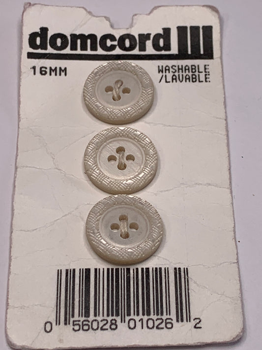 Vintage 3 Round Plastic Buttons, Four Holes, Off White, Beige, 1.6 cm, New/Old Stock