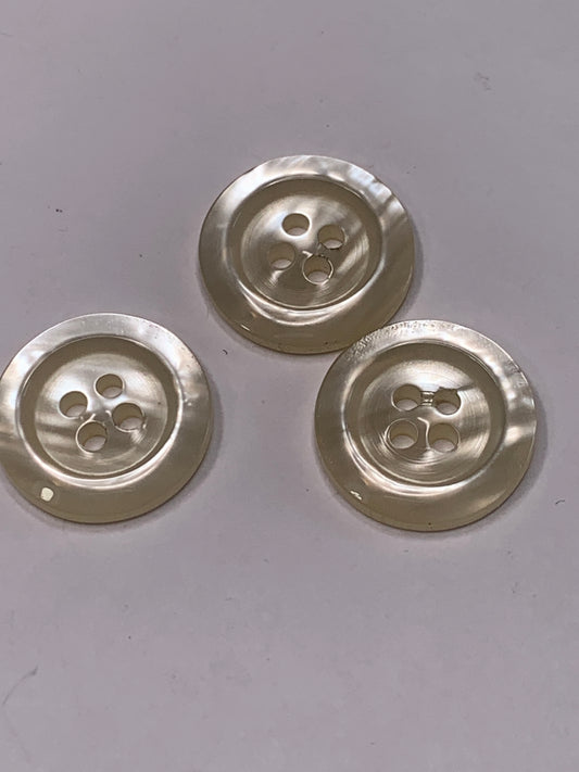 Vintage 3 Round Plastic Buttons, Four Holes, Off White, Beige, 1.8 cm, New/Old Stock