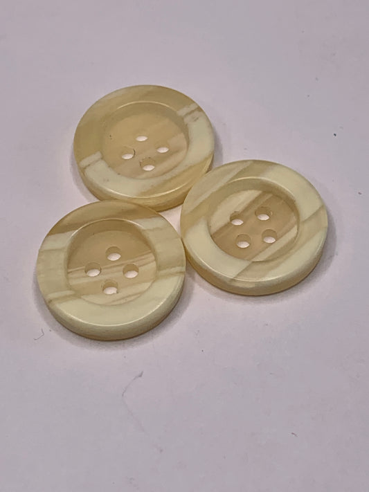 Vintage 3 Round Plastic Buttons, Four Holes, Off White, Beige, 1.8 cm, New/Old Stock