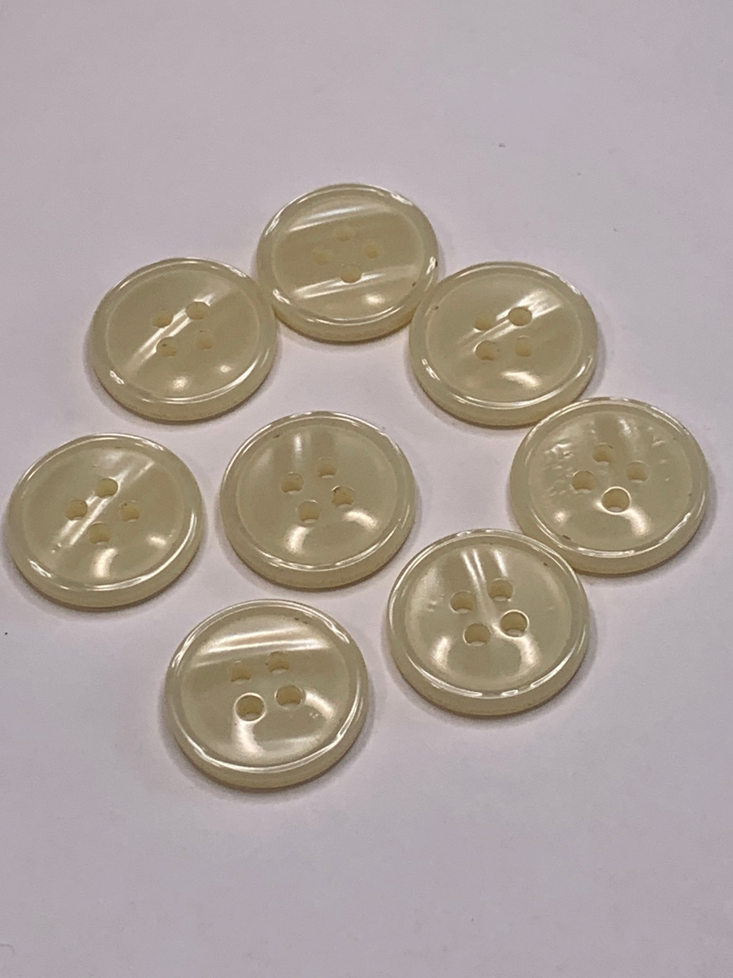 Vintage 8 Round Plastic Buttons, Four Holes, Off White, Beige, 1.8 cm, New/Old Stock