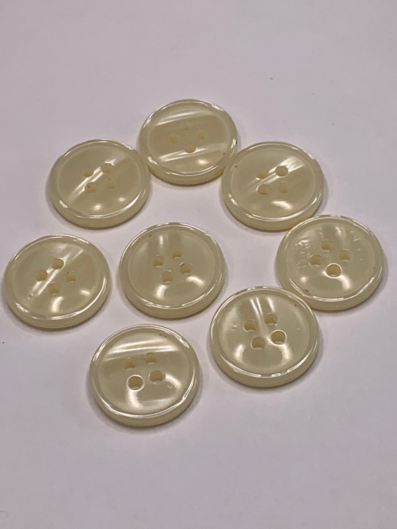 Vintage 8 Round Plastic Buttons, Four Holes, Off White, Beige, 1.8 cm, New/Old Stock