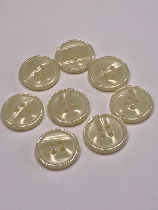 Vintage 8 Round Plastic Buttons, Four Holes, Off White, Beige, 1.8 cm, New/Old Stock