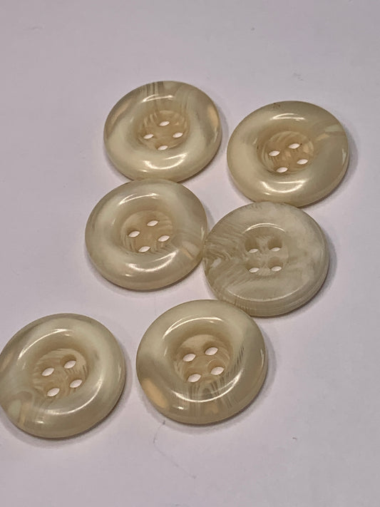 Vintage 6 Round Plastic Buttons, Four Holes, Off White, Beige, 2.0 cm, New/Old Stock