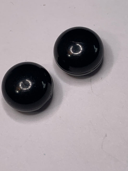 Vintage 2 Round Plastic Buttons, Shank, Black, 1.2 cm, New/Old Stock