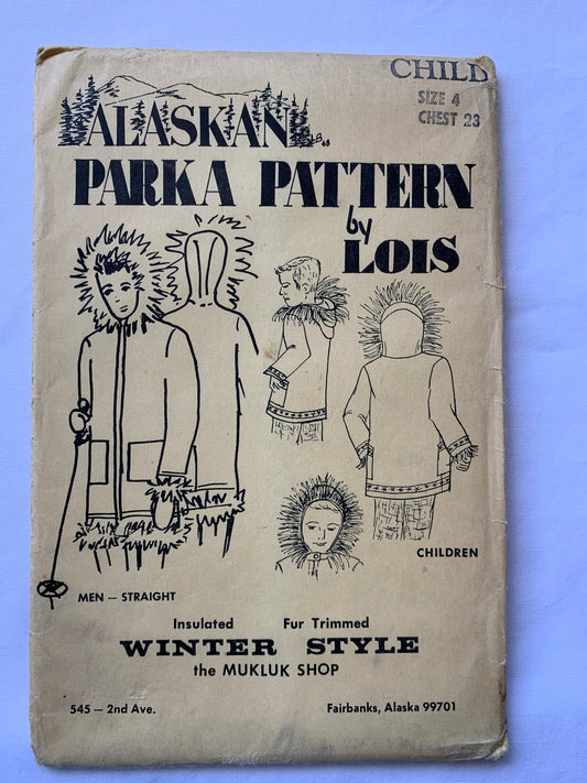 Alaskan Mukluk Sewing Pattern Children's Parka, Pockets, Zipper Front, Fur Trimmed, Hood, Collar, Pockets, Size 4, Uncut, Vintage 1976