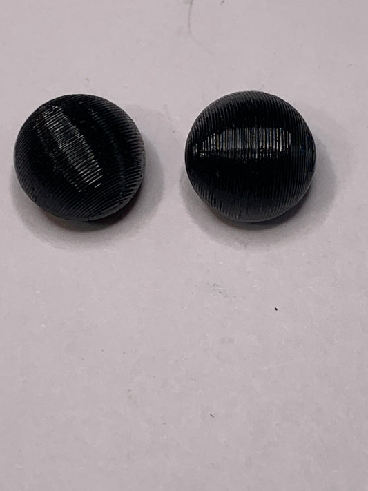 Vintage 2 Round Plastic Buttons, Shank, Black, 1.2 cm, New/Old Stock