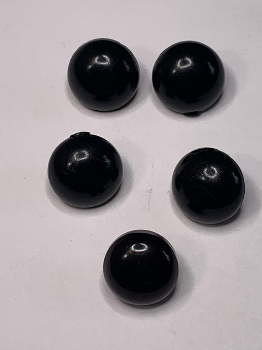 Vintage 5 Round Plastic Buttons, Shank, Black, 1.2 cm, New/Old Stock