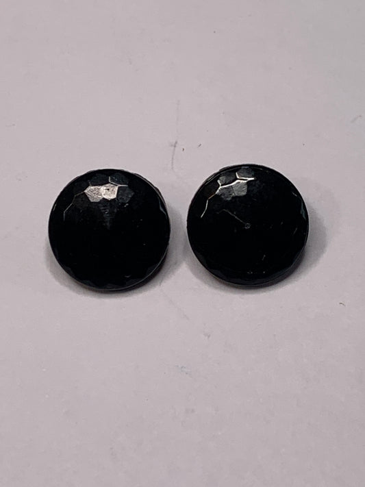 Vintage 2 Round Plastic Buttons, Shank, Black, 1.4 cm, New/Old Stock