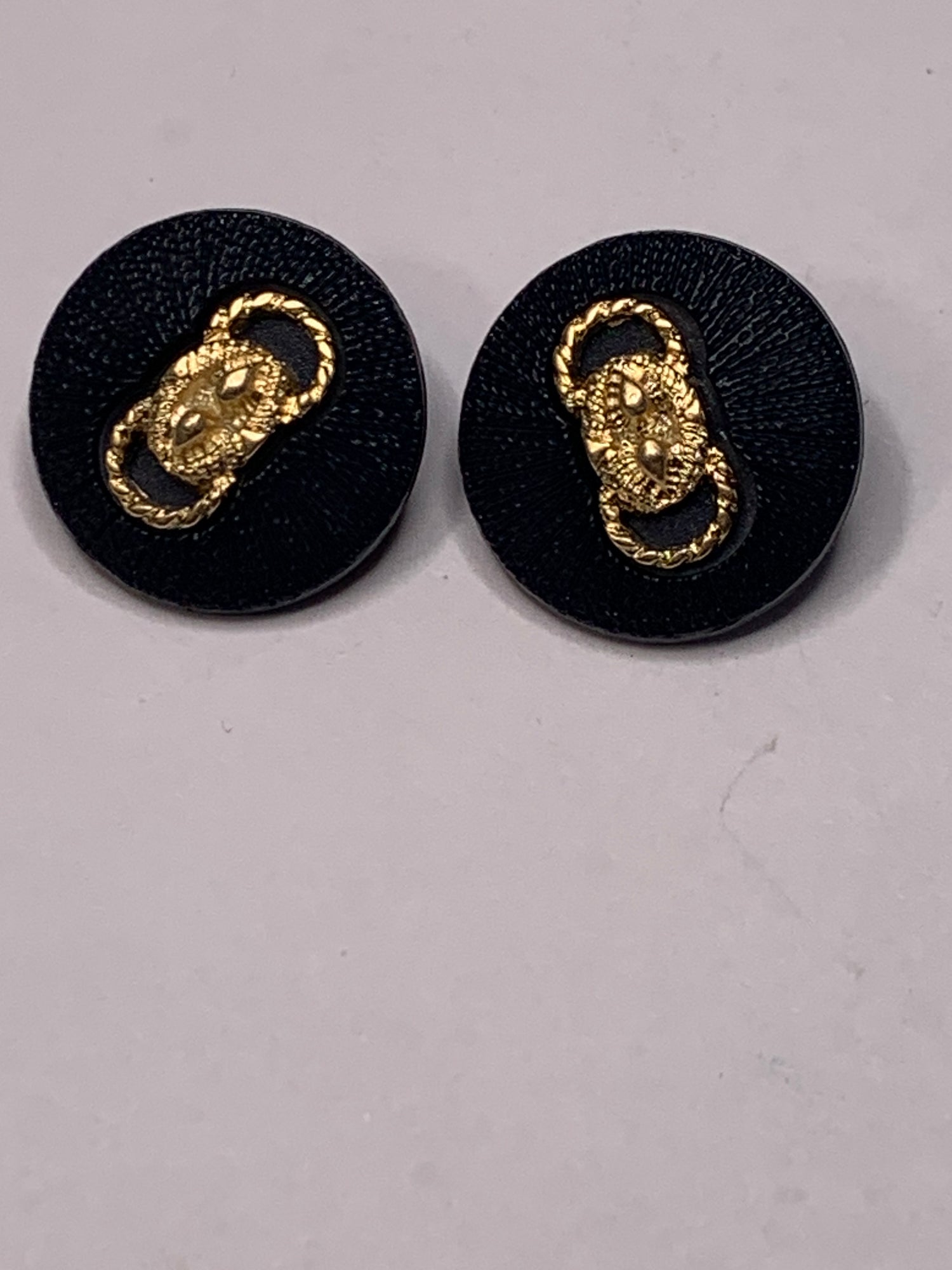 Vintage 2 Round Plastic Buttons, Shank, Black, 1.5 cm, New/Old Stock 