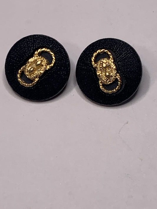 Vintage 2 Round Plastic Buttons, Shank, Black, 1.5 cm, New/Old Stock