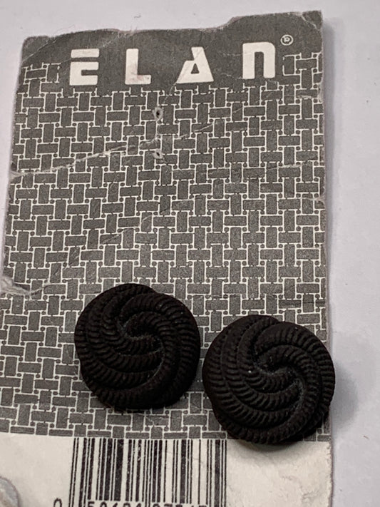 Vintage 2 Round Plastic Buttons, Shank, Black, 1.5 cm, New/Old Stock