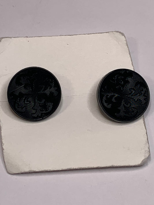 Vintage 2 Round Plastic Buttons, Shank, Black, 1.5 cm, New/Old Stock