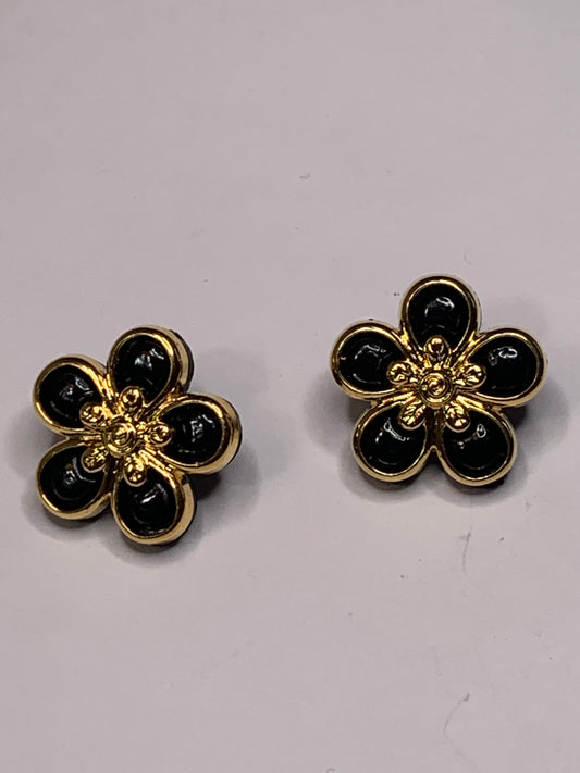 Vintage 2 Round Plastic Buttons, Shank, Black, 1.8 cm, New/Old Stock