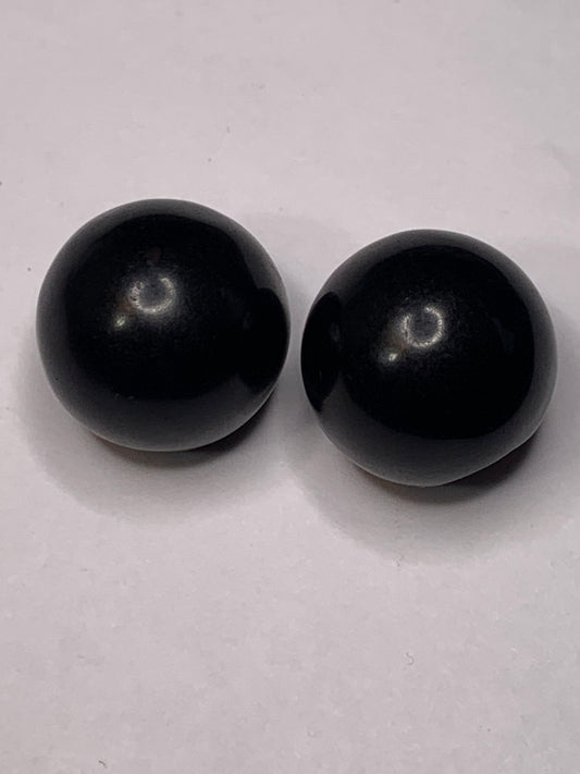 Vintage 2 Round Plastic Buttons, Shank, Black, 1.8 cm, New/Old Stock