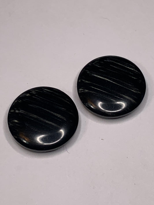 Vintage 2 Round Plastic Buttons, Shank, Black, 2.0 cm, New/Old Stock