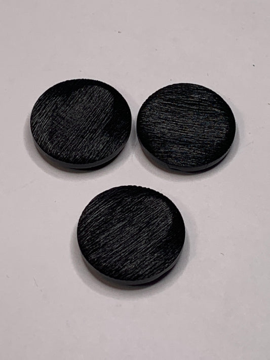 Vintage 3 Round Plastic Buttons, Shank, Black, 2.0 cm, New/Old Stock