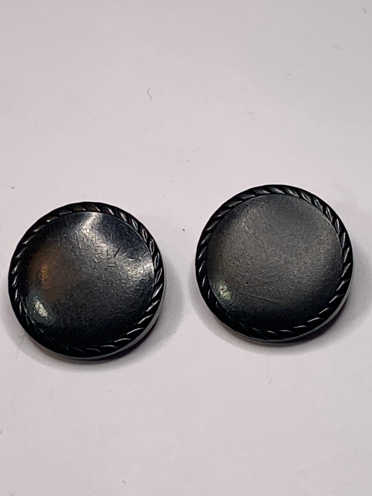 Vintage 2 Round Plastic Buttons, Shank, Black, 2.2 cm, New/Old Stock