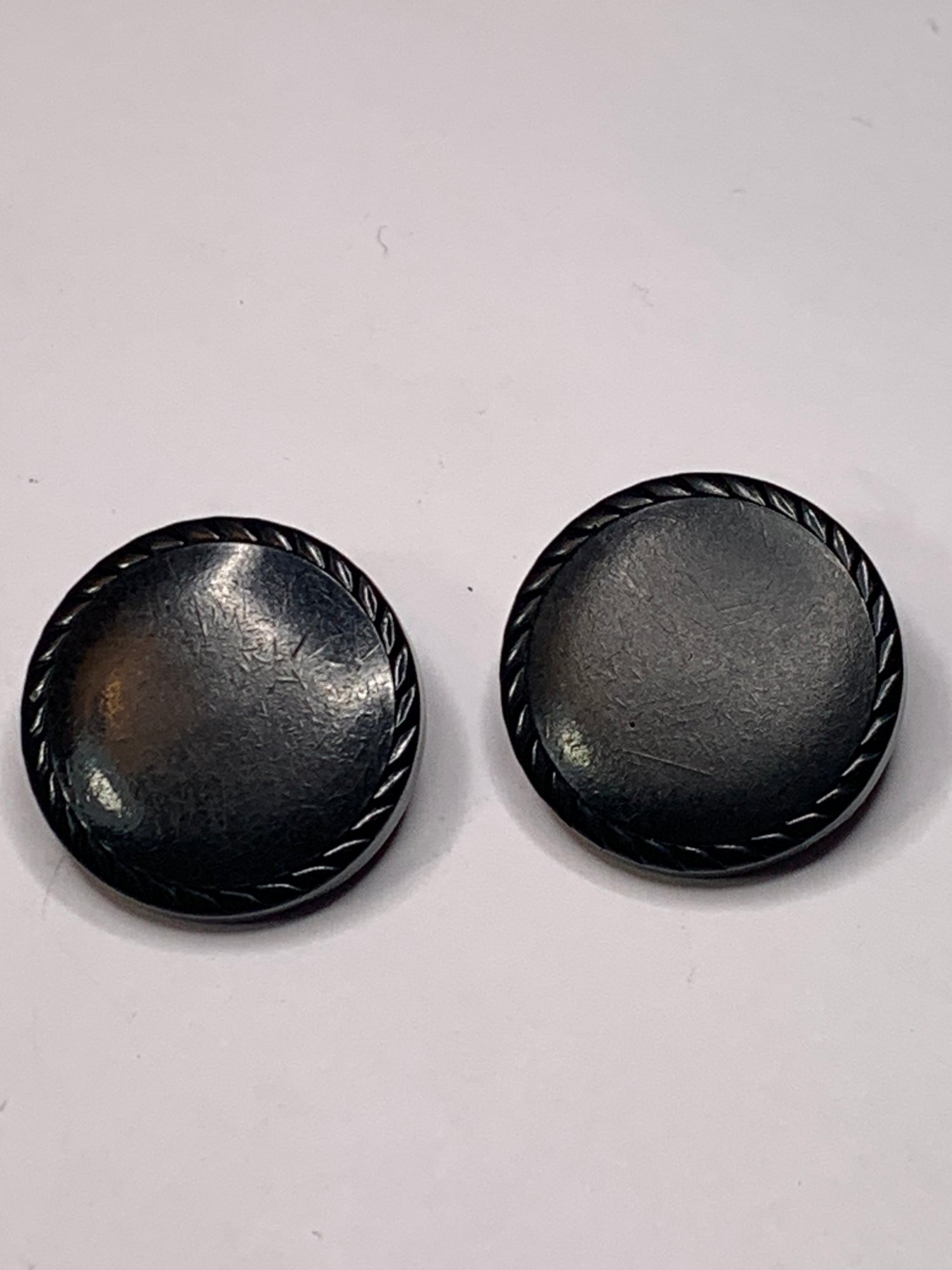 Vintage 2 Round Plastic Buttons, Shank, Black, 2.2 cm, New/Old Stock