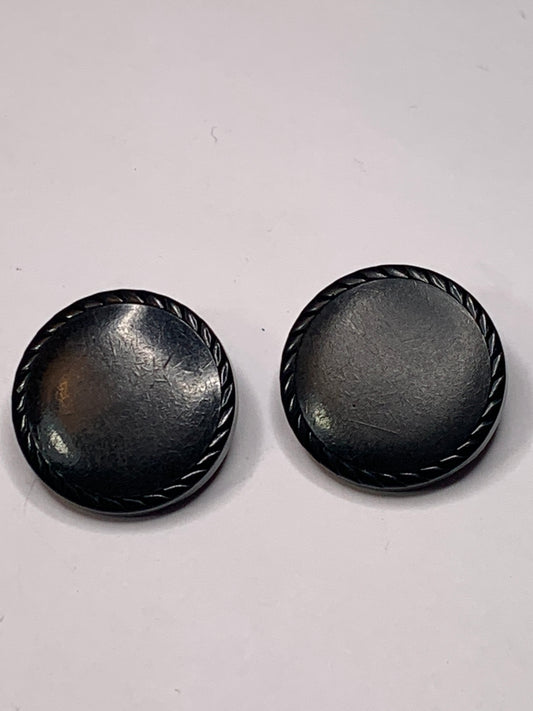 Vintage 2 Round Plastic Buttons, Shank, Black, 2.2 cm, New/Old Stock