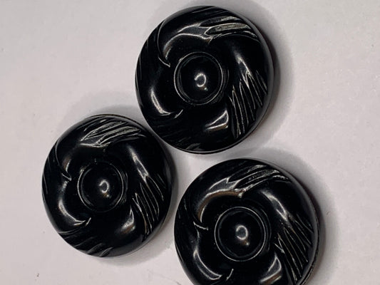 Vintage 3 Round Plastic Buttons, Shank, Black, 2.4 cm, New/Old Stock