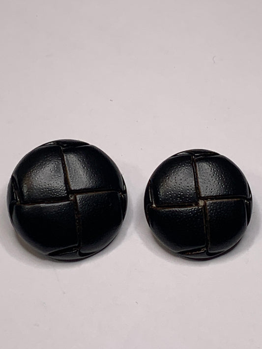 Vintage 2 Round Plastic Buttons, Shank, Black, 2.4 cm, New/Old Stock