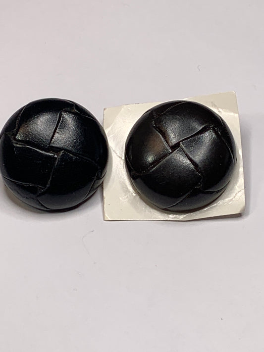 Vintage 2 Round Plastic Buttons, Shank, Black, 3.0 cm, New/Old Stock