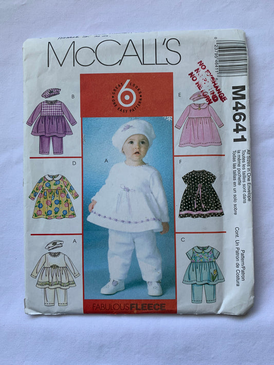 McCall's Sewing Pattern M4641 Infant/Babies Dresses,Tops, Dresses, Pants and Hats, Loose-Fitting, Zipper Back, Long/Short Sleeves, Drindl Skirt, Size 13-24 Pounds, Uncut, 2004