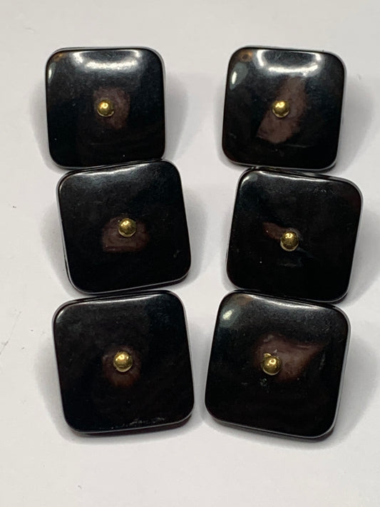 Vintage 6 Square Plastic Buttons, Shank, Black, 2.0 cm, New/Old Stock