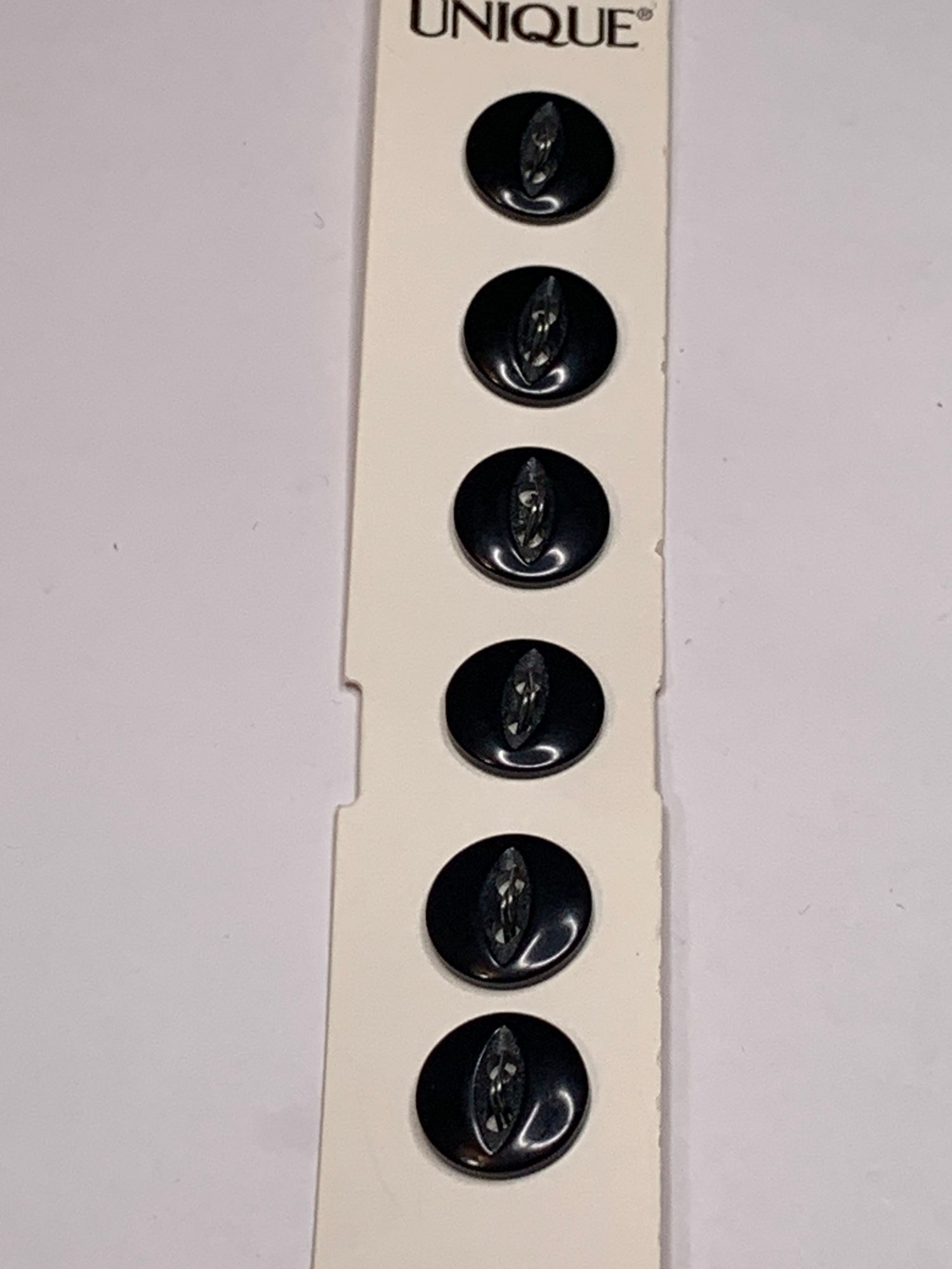 Vintage 6 Round Plastic Buttons, Two Holes, Black, 1.0 cm, New/Old Stock