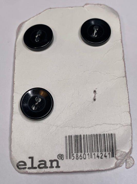 Vintage 3 Round Plastic Buttons, Two Holes, Black, 1.0 cm, New/Old Stock