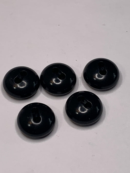 Vintage 5 Round Plastic Buttons, Two Holes, Black, 1.5 cm, New/Old Stock