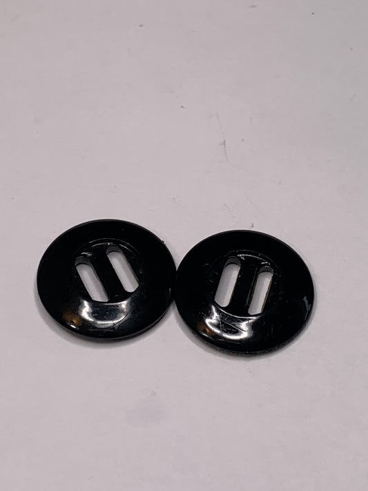 Vintage 2 Round Plastic Buttons, Two Holes, Black, 2.0 cm, New/Old Stock