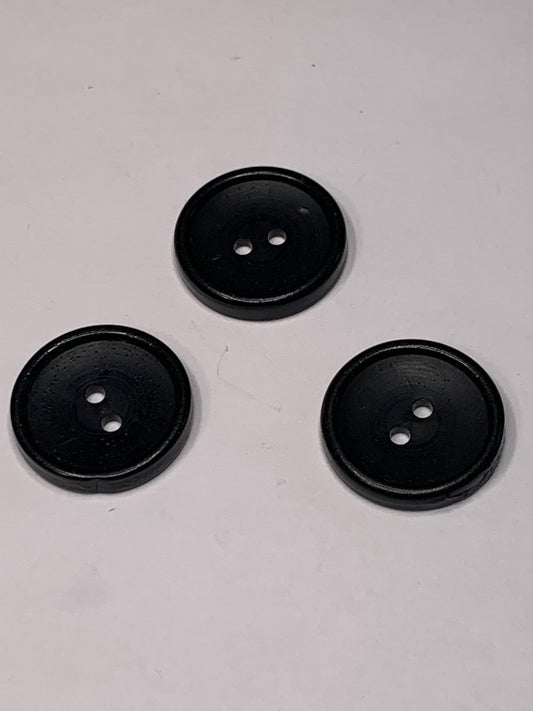 Vintage 3 Round Plastic Buttons, Two Holes, Black, 2.0 cm, New/Old Stock