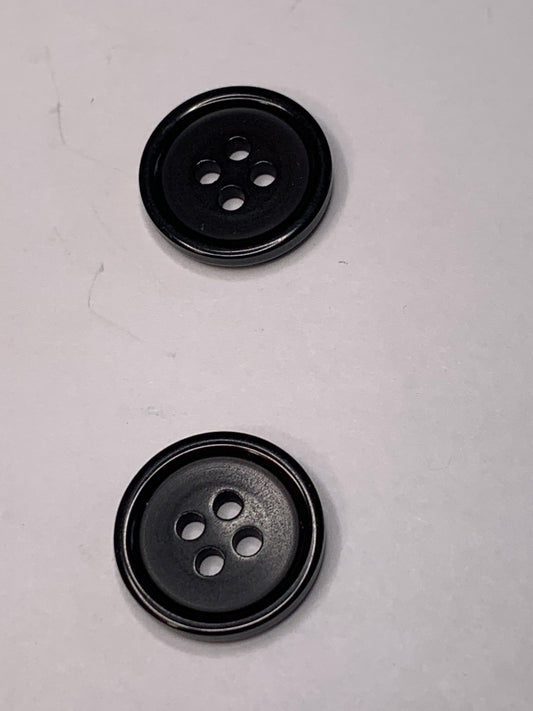 Vintage 2 Round Plastic Buttons, Four Holes, Black, 1.4 cm, New/Old Stock