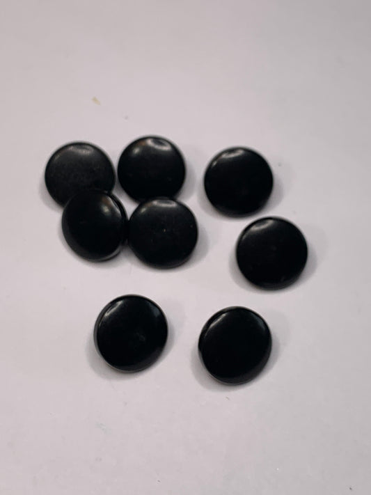 Vintage 8 Round Plastic Buttons, Shank, Black, 1.0 cm, New/Old Stock