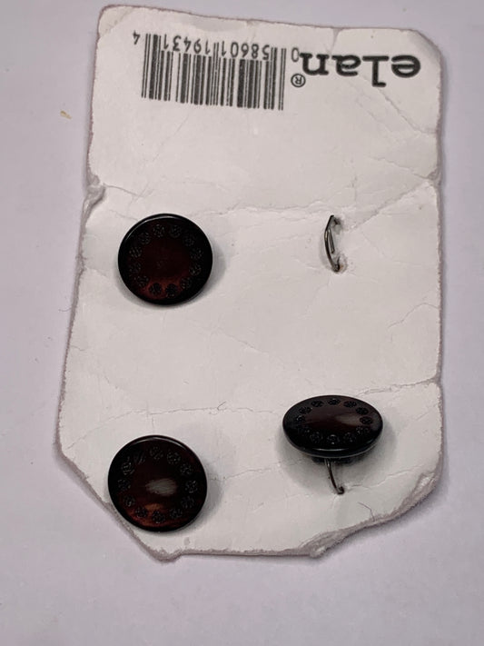 Vintage 2 Round Plastic Buttons, Shank, Brown, 1.2 cm, New/Old Stock
