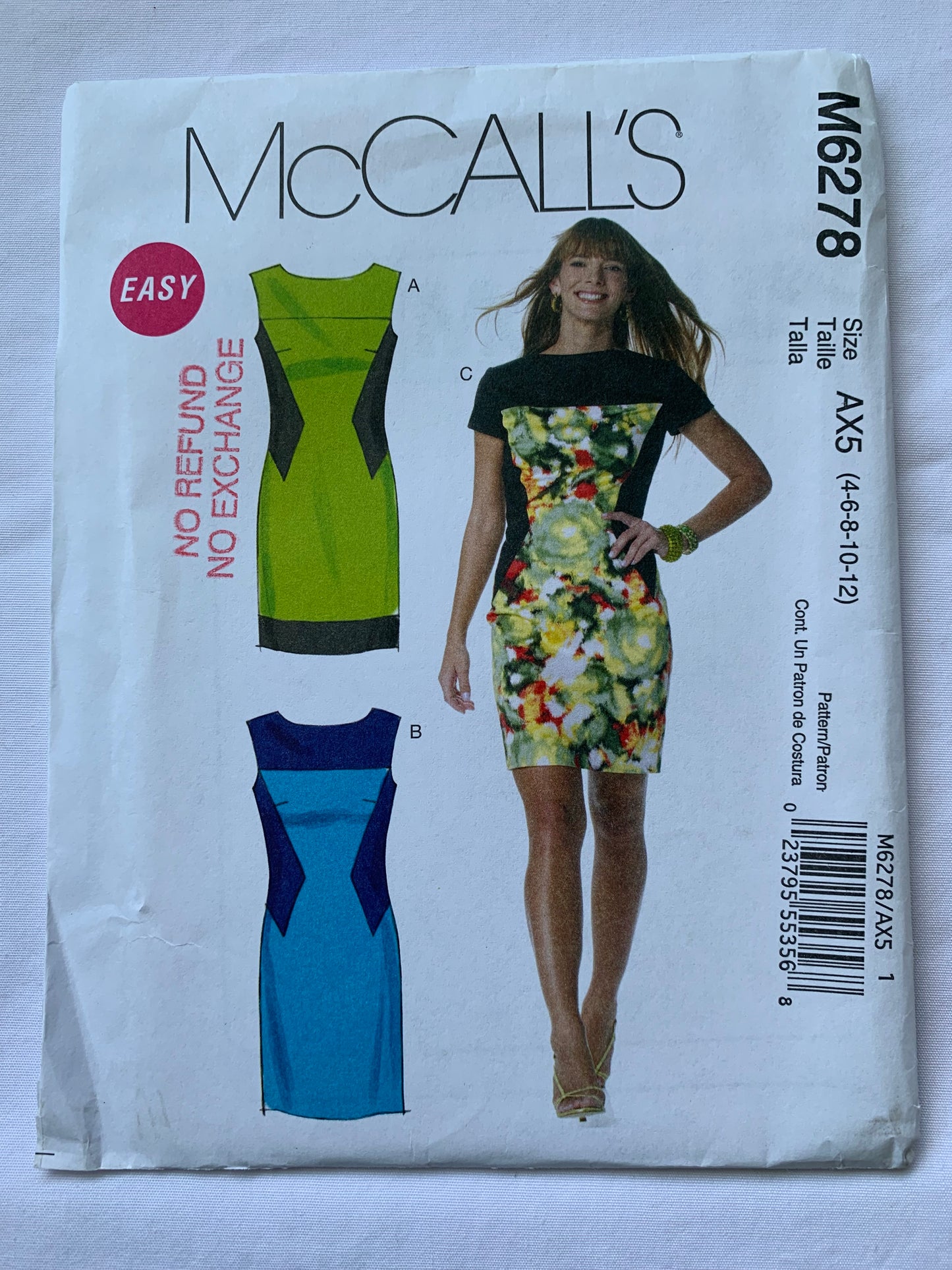 McCall's Sewing Pattern M6278 Misses' Lined Dress, Tapered, Zipper Back, Short Sleeves, Sleeveless, Size 4-12, Uncut, 2011