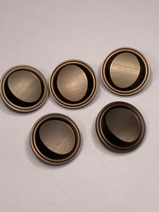 Vintage 5 Round Plastic Buttons, Shank, Brown, 1.8 cm, New/Old Stock