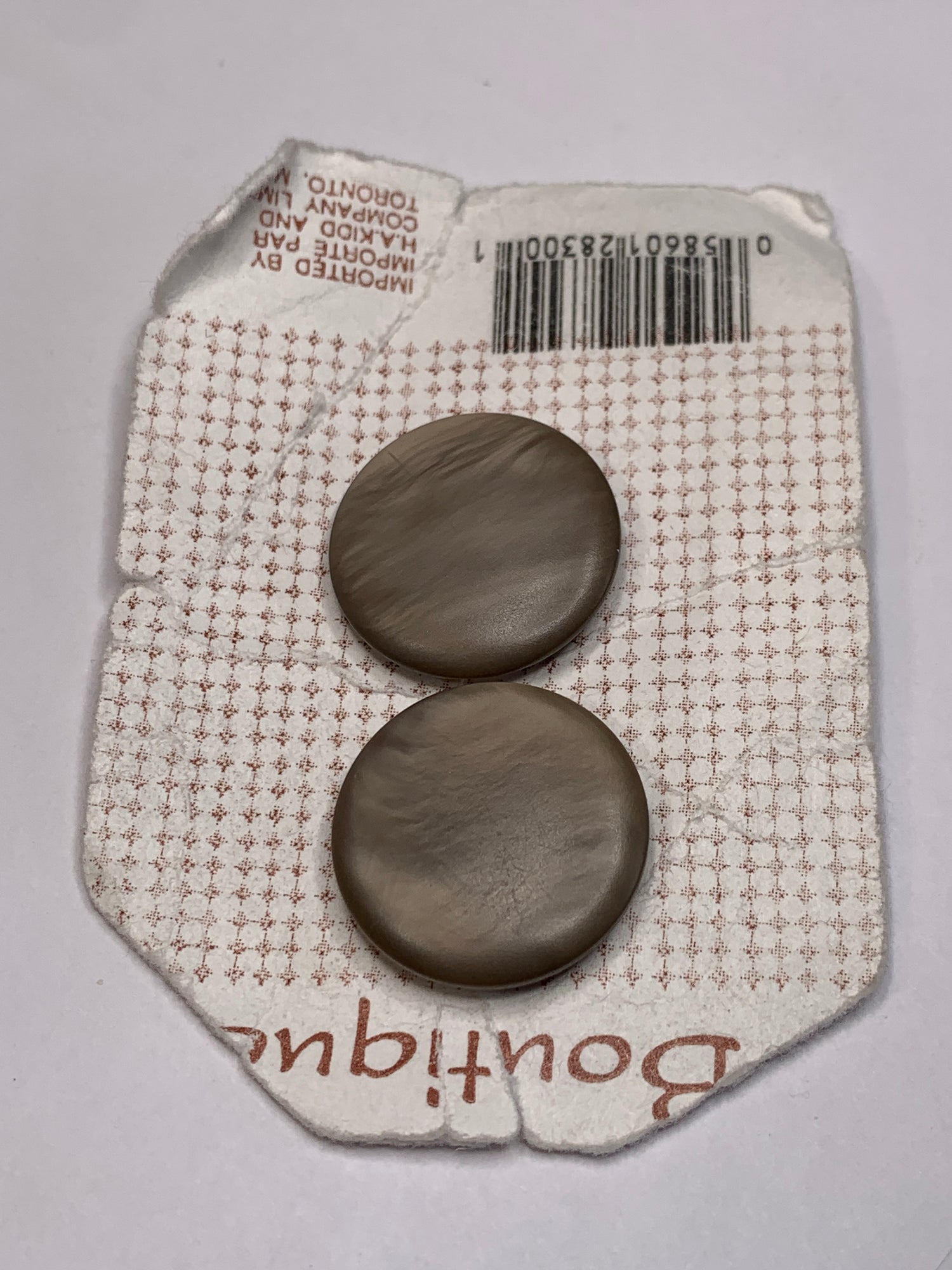 Vintage  Round Plastic Buttons, Shank, Brown, 2.0 cm, New/Old Stock