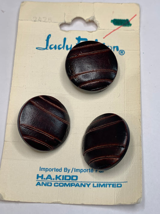 Vintage 3 Round Plastic Buttons, Shank, Brown, 2.0 cm, New/Old Stock