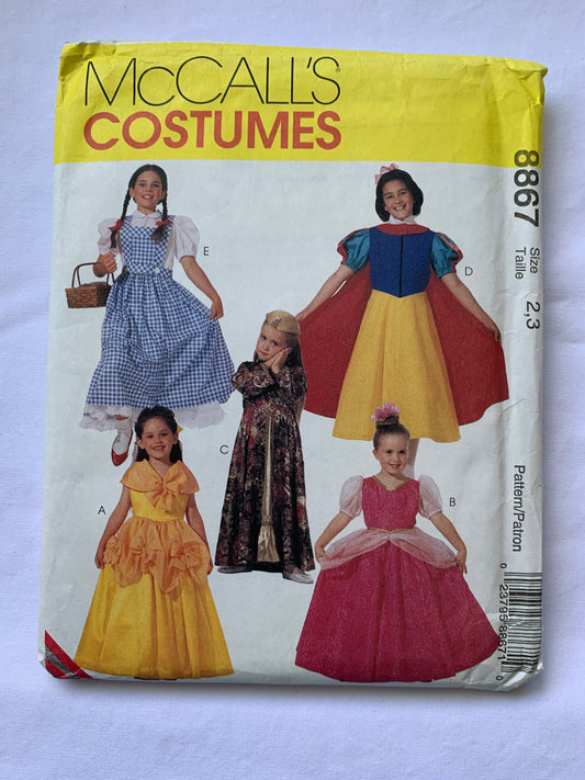 McCall's Sewing Pattern 8867 Girls' Costume, Halloween, Dorothy, Snow White, Belle, Sleeping Beauty, Storybook, Size 2-3, Uncut, Vintage 1993