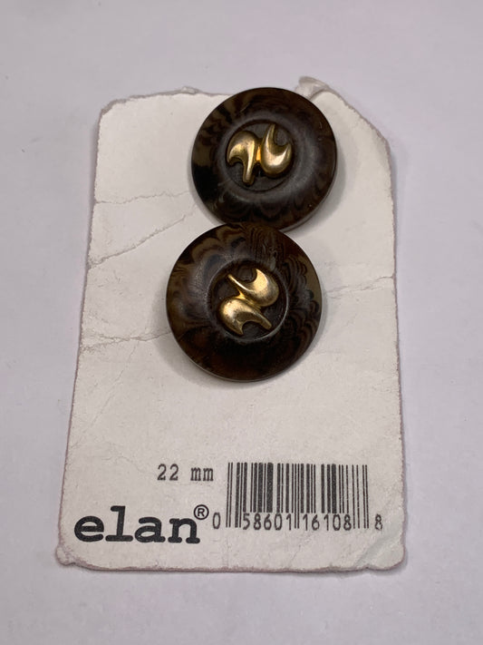 Vintage 2  Round Plastic Buttons, Shank, Brown, 2.2 cm, New/Old Stock