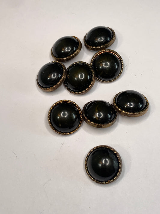 Vintage 9 Round Plastic Buttons, Shank, Brown, 1.5 cm, New/Old Stock