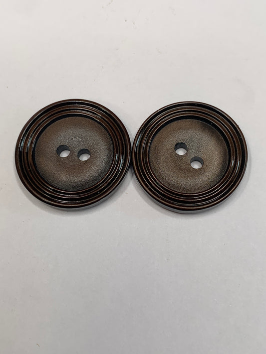 Vintage 2 Round Plastic Buttons, Two Holes, Brown, 2.0 cm, New/Old Stock